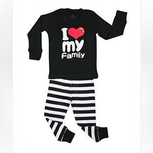 Elowel "I Love Family" 2 Piece Pajama Set 100% Cotton Size 12/18 months New
